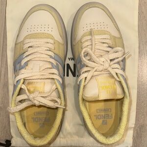 Fendi Cream and Yellow Sneakers with Blue Accents
